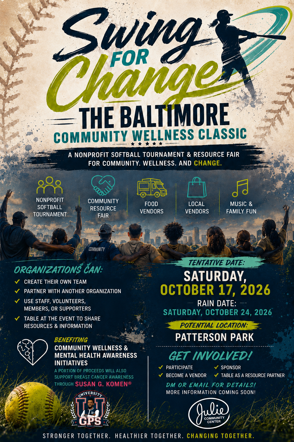 Swing for Change — The Baltimore Community Wellness Classic event flyer